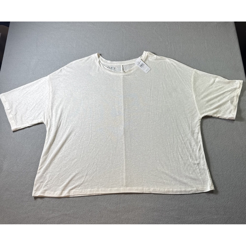 LOFT Womens XL White Linen Blend Boxy Drop Shoulder Short Sleeve Top NWT